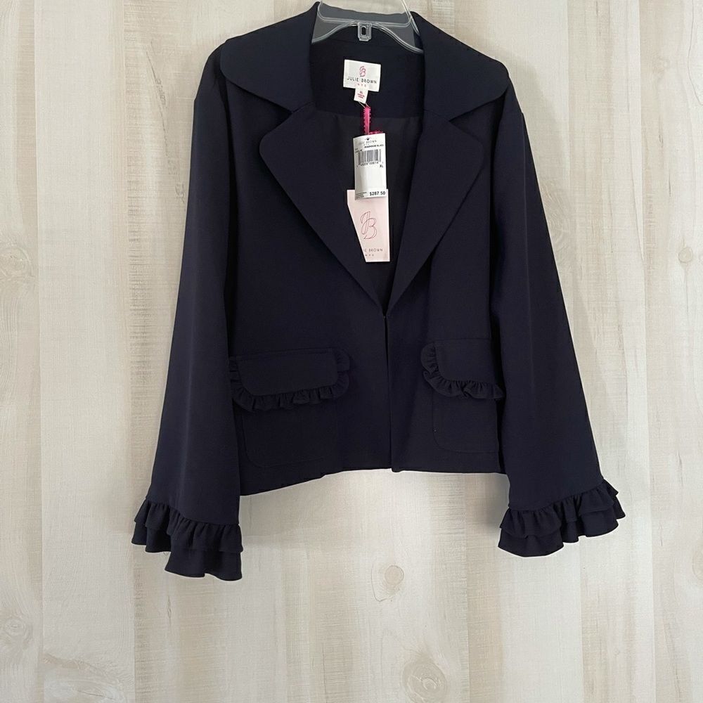 NWT Julie Brown NYC navy blazer jacket with ruffle at wrist, size XL - Picture 6 of 14